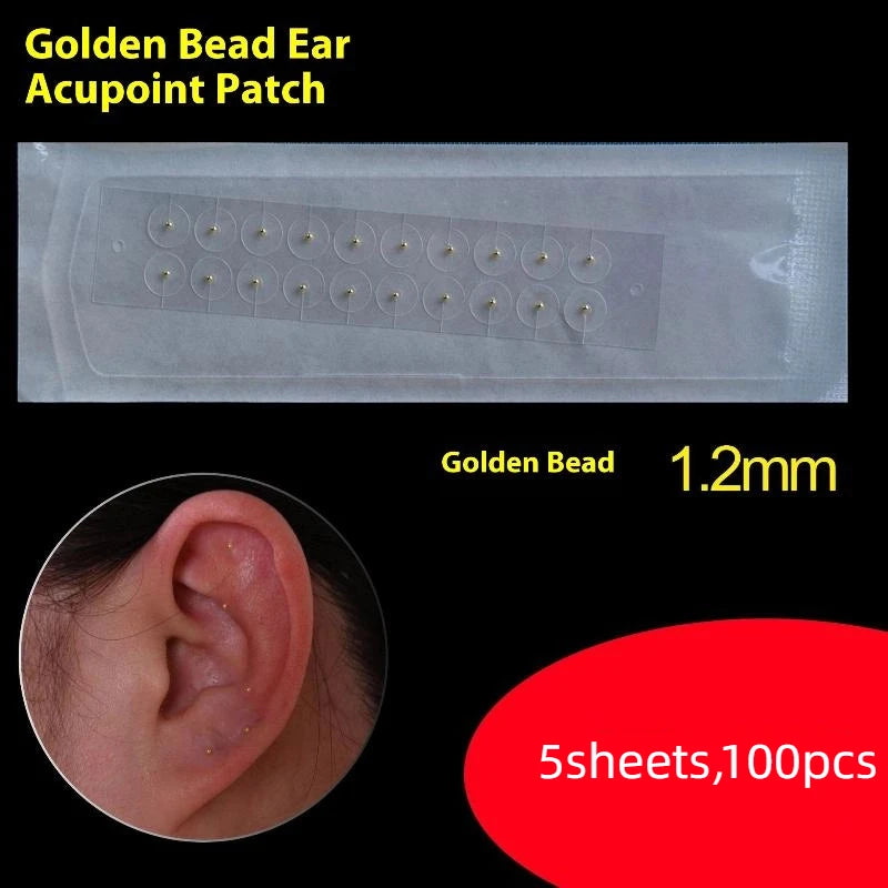 100Pcs Ear Bead Patch Auriculotherapy Breathable Acupressure Ear Press Bead Patch Sticker Acupressure Bead Patch
